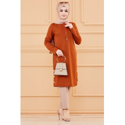 Tunique style habillé pour femme (Vêtement chic pour hijab) - Couleur brique