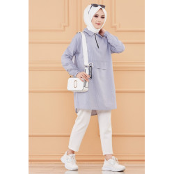 Tunique casual pour femme (Boutique Vêtement Hijab en ligne) - Rayures couleur bleu