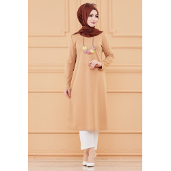 Tunique longue avec collier offert (Vêtement hijab pour femme voilée - Grandes tailles)...