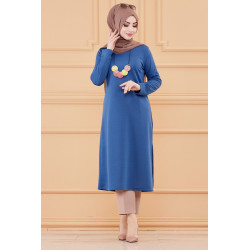 Long tunic with necklace offered (Female hijab chic) - indigo blue color