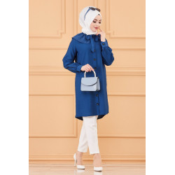 Tunique chemise boutonnée habillée pour femme (Tenue Hijab classique) - Couleur bleu...