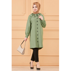 Tunique chemise boutonnée habillée (Vetement pour femme musulmane) - Couleur menthe