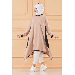 Tunique oversize (Vêtement ample pour femme voilée et hijab) - Couleur Beige et noir