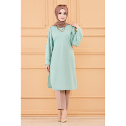 Tunique longue avec dorures (Vetement femme hijab moderne) - Couleur menthe