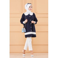Tunique style habillé pour femme (Vêtement chic pour hijab) - Couleur bleu marine et blanc