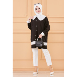 Tunique style habillé (Vêtement chic pour femme voilée) - Couleur noir et blanc