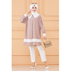 Tone style dressed for women (Chic dress for hijab) - Color beige and white