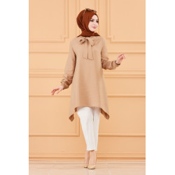 Tunique style habillé pour femme (Vêtement Hijab chic) - Couleur beige