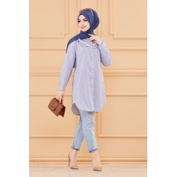 Tone with wrinkle collar (Muslim women's unique style) - Blue-coloured radius