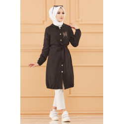 Tunique avec capuche et broderie (Vetement Hijab) - Couleur noir