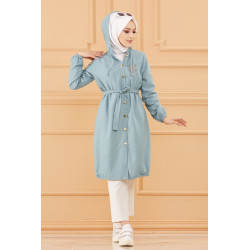 Tunique avec capuche et broderie papillon (Vêtement hijab moderne) - Couleur turquoise