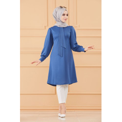Tunique style habillé pour femme (Tenue hijab classique) - Couleur bleu indigo