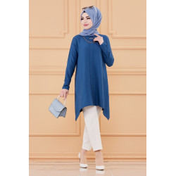 Tunique style habillé pour femme voilée (Vêtement hijab chic) - Couleur bleu