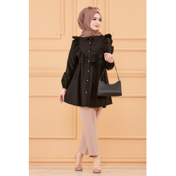 Tunique chemise habillée pour femme (Vêtements Modest Fashion) - Couleur noir