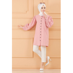 Woman buttoned (Hijab long shirt) - Powered pink colour