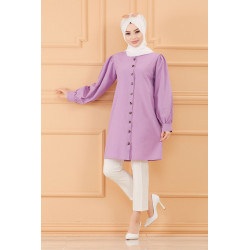 Tunique boutonnée pour femme (Tuniques style habillé pour Hijab) - Couleur lilas
