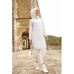 Tunique à rayures pour femme (Vêtement Hijab) - Couleur bleu clair