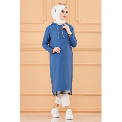 Tunique avec capuche (Tenue style Sportswear pour femme musulmane) - Couleur bleu indigo