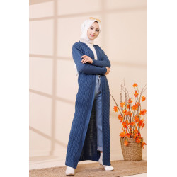 Cardigan maxi-long tricoté en grosse maille (Vêtement Hijab Automne Hiver pour femme) -...