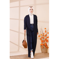 Cardigan maxi-long tricoté en grosses mailles (Vêtement Hijab Automne Hiver) - Couleur...