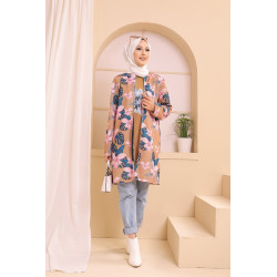 Set of two pieces Tune and Vest printed for women (Hijab) - Color prune with designs...