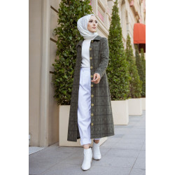 Robe-Veste longue à gros boutons - Couleur kaki