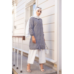 Tunique à carreaux pour femme voilée - Couleur noir et blanc