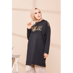 Tunique décontractée ample pour femme type sweat-shirt avec capuche et imprimé doré -...