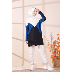 Original tunic for women-Sweat-shirt tricolor-Black white and blue king