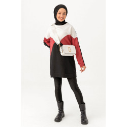 Tunique originale pour femme - Sweat-shirt tricolore - Couleur blanc noir et rose