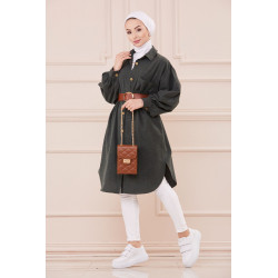 Chemise longue et ample pour femme (Vêtement hijab moderne) - Couleur vert émeraude
