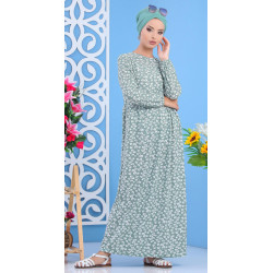 Robe à motifs couleur vert clair (Vêtement femme de Turquie pas cher)