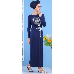 Robe Longue Décontractée imprimée pour femme - Couleur Bleu marine