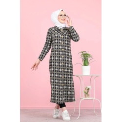 Tunique longue boutonnée (Vetement femme voilée Automne-Hiver) - Couleur noire et moutarde