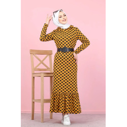 Robe volantée à capuche imprimée à pois avec volant (Vetement hijab femme - Grande...