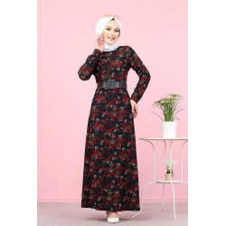 Robe longue fleurie pour femme - Couleur bleu marine