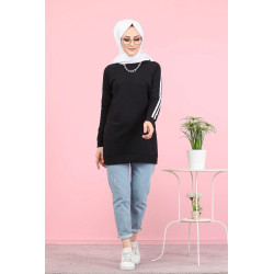 Casual Hooded Sweat Tunic (Veiled Woman Sweat Shirt) - Black Color