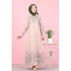 Long Flower Shirt For Women (Vetement Hijab France) - Powder pink colour