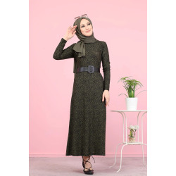 Robe fleurie en crêpe (Vetement pas cher pour femme voilée) - Couleur kaki
