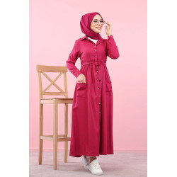 Robe entièrement boutonnée à poches et ceinture assortie (Vetement en ligne pour femme...