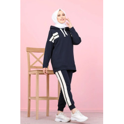 Ensemble survêtement 2 pièces (Vêtement Sweat-wear pour femme voilée) - Couleur blanc...
