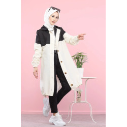 Veste longue bicolore à capuche (Mode Musulmane) - Couleur noir et blanc