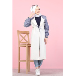 Gilet décontracté à capuche (Vetement moderne pour femme voilée) - Couleur blanc et indigo