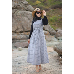 Robe longue à carreaux - Couleur Gris clair