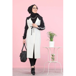 Gilet décontracté à capuche (Vetement moderne pour femme voilée) - Couleur blanc et noir