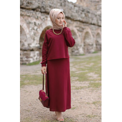 Ensemble deux pièces haut et jupe (Ensembles pour femmes voilées) - Couleur bordeaux