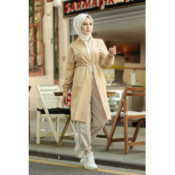 Veste moderne style décontracté avec fermeture zip (Vetement femme voilée) - Couleur beige