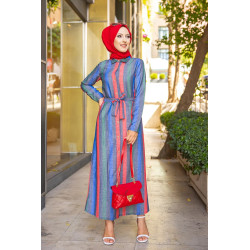 Fully buttoned front dress with matching belt (Vetement been veiled woman) - Stripe...