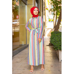 Robe entièrement boutonnée devant avec ceinture assortie (Vetement d'été femme voilée)...