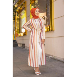 Robe entièrement boutonnée devant avec ceinture assortie (Vetement d'été femme) -...